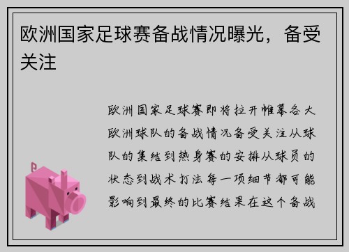 欧洲国家足球赛备战情况曝光，备受关注